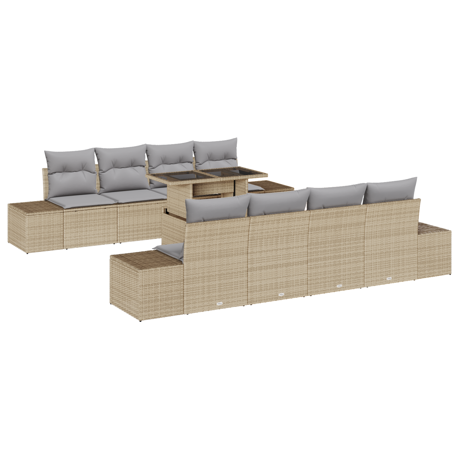 Set di divani da giardino 9 pezzi con cuscini beige in polirattan