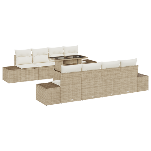 Set di divani da giardino da 9 pezzi con cuscini Beige Rattan