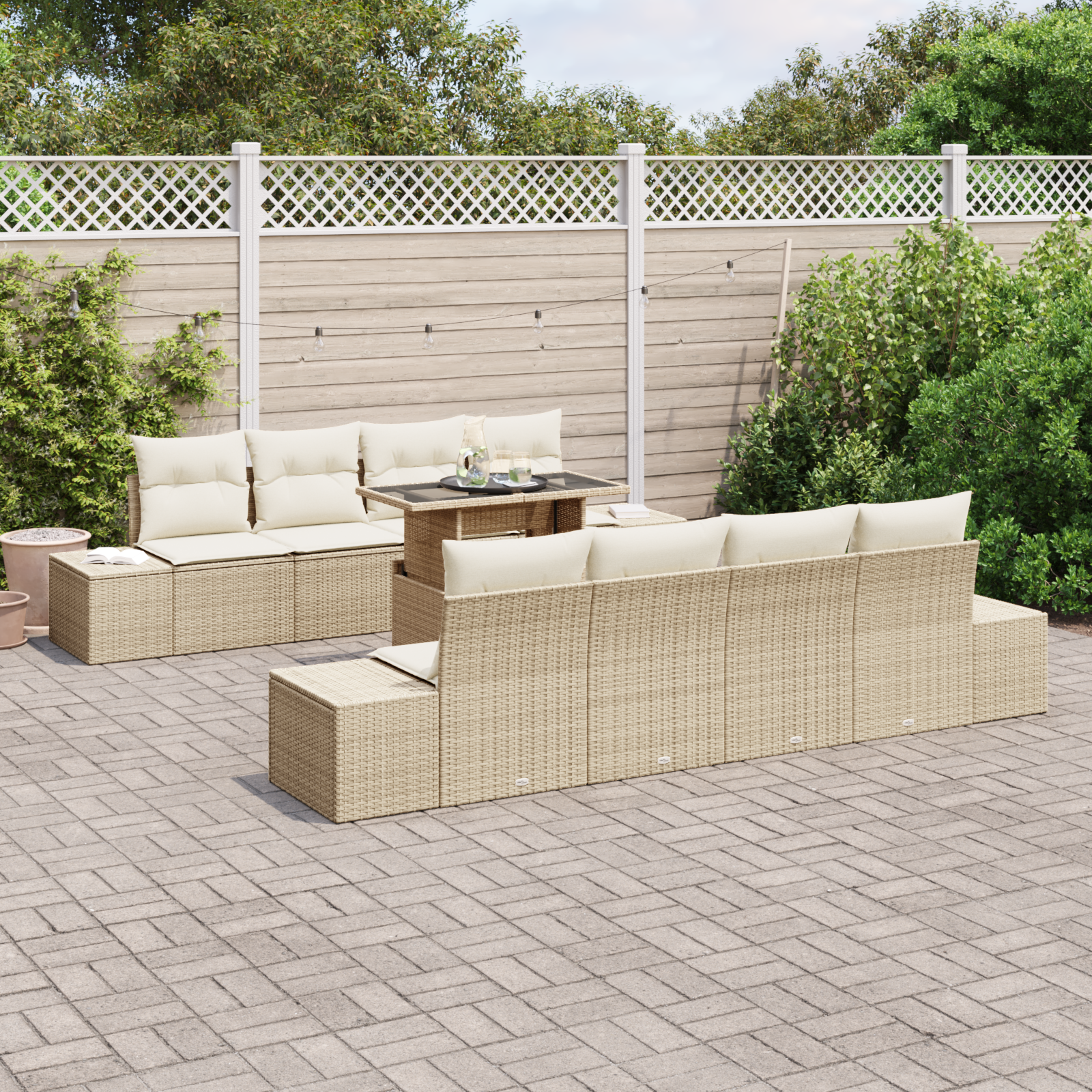 Set di divani da giardino da 9 pezzi con cuscini Beige Rattan