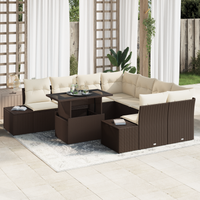 Set di Divani da Giardino 9 Pezzi con Cuscini Marrone Polyrattan