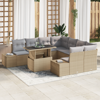 Set di Divani da Giardino 9 Pezzi con Cuscini Beige Polyrattan