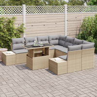 Set di Divani da Giardino 9 Pezzi con Cuscini Beige Polyrattan