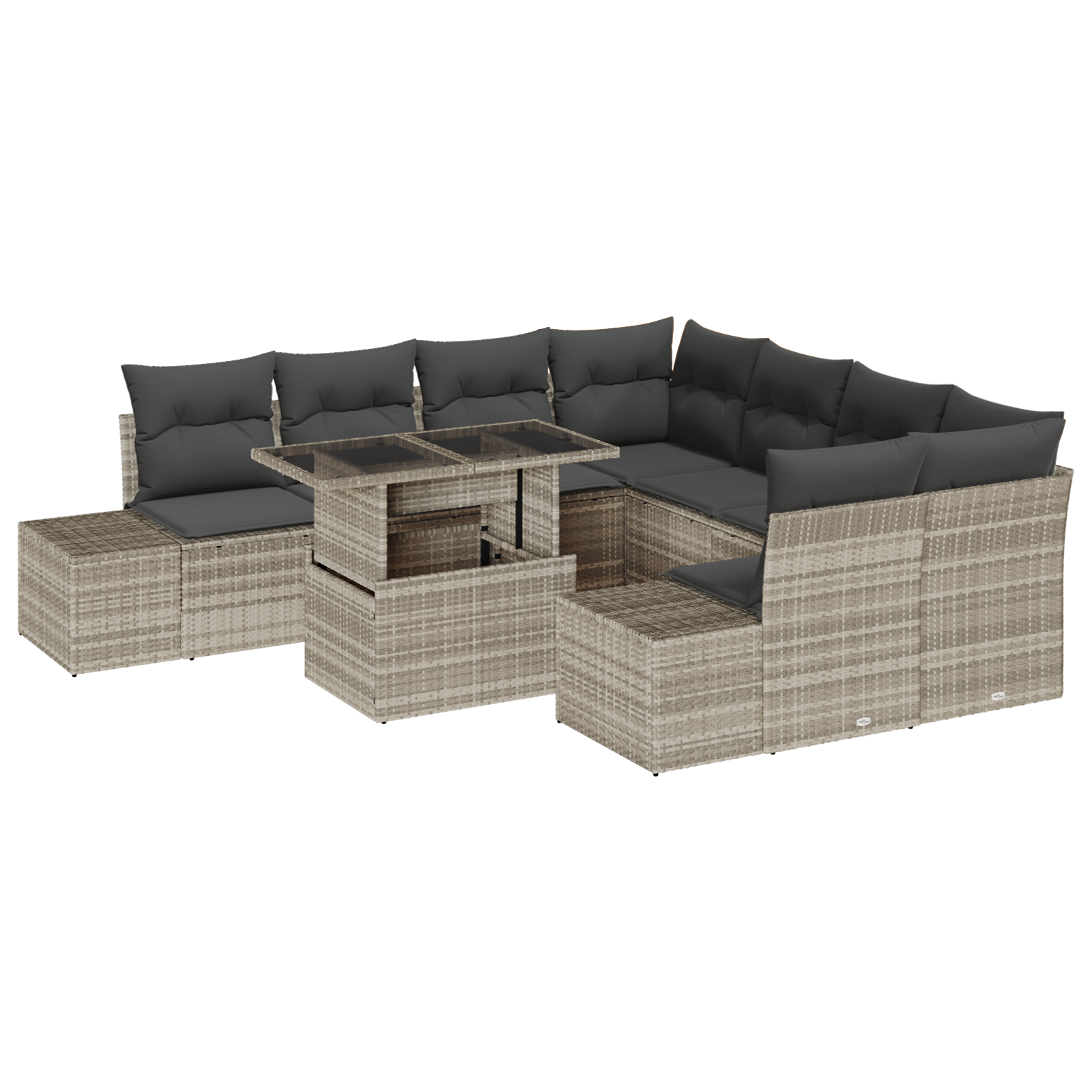 Set Divano da Giardino 9 Pezzi con Cuscini Rattan Polyrattan Grigio Chiaro