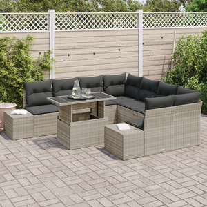 Set Divano da Giardino 9 Pezzi con Cuscini Rattan Polyrattan Grigio Chiaro