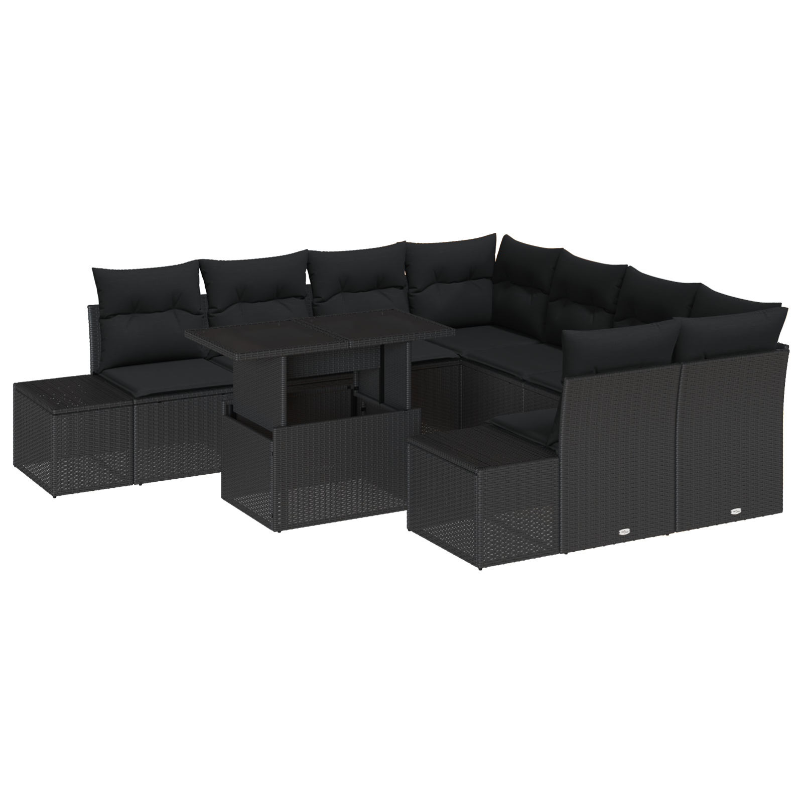 Set di Divani da Giardino 9 Pezzi con Cuscini Nero Polyrattan