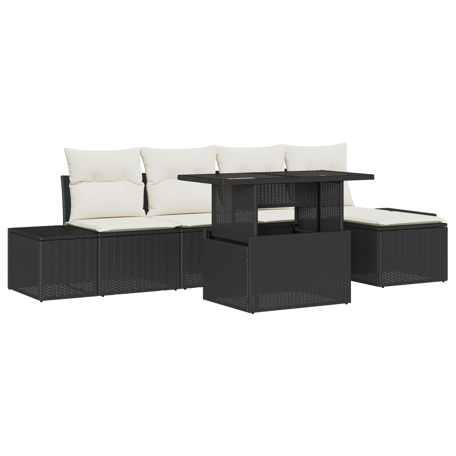 Set Divano da Giardino 6 Pezzi con Cuscini Nero Rattan Polimerico