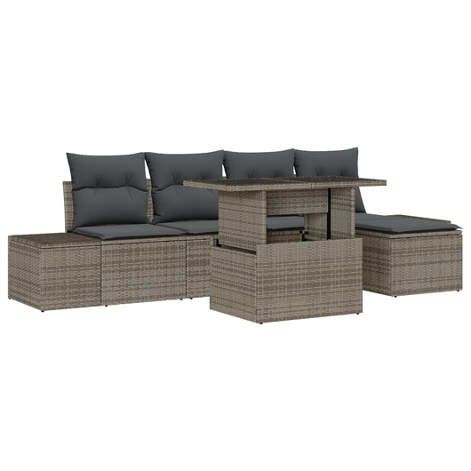 Set Divano Giardino 6 Pezzi con Cuscini Grigio Poly Rattan