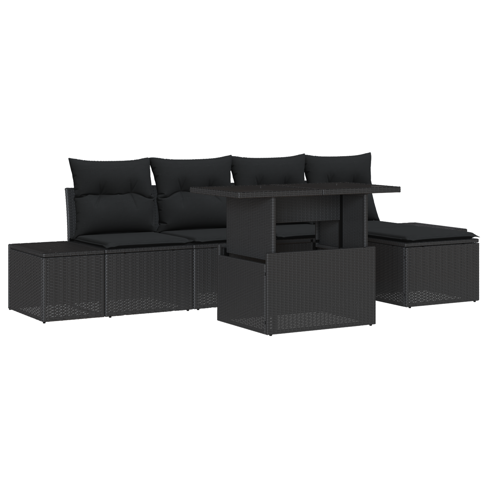 Set Divano Giardino 6 Pezzi con Cuscini Nero Polyrattan