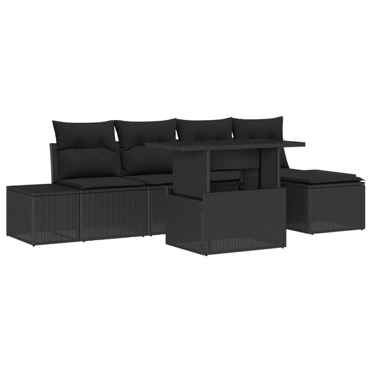 Set Divano Giardino 6 Pezzi con Cuscini Nero Polyrattan