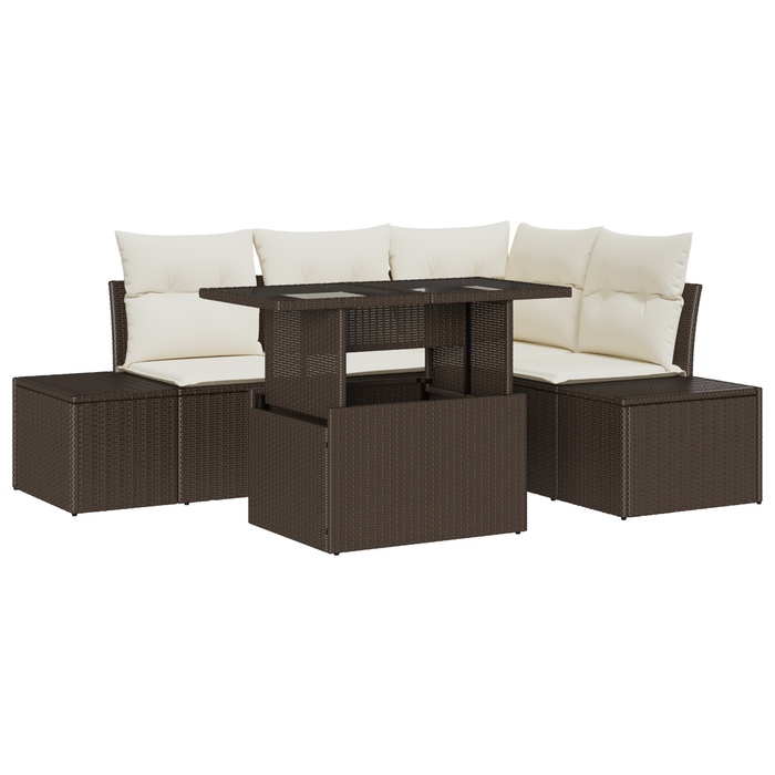 Set Divani Giardino con Cuscini Marrone Polyrattan