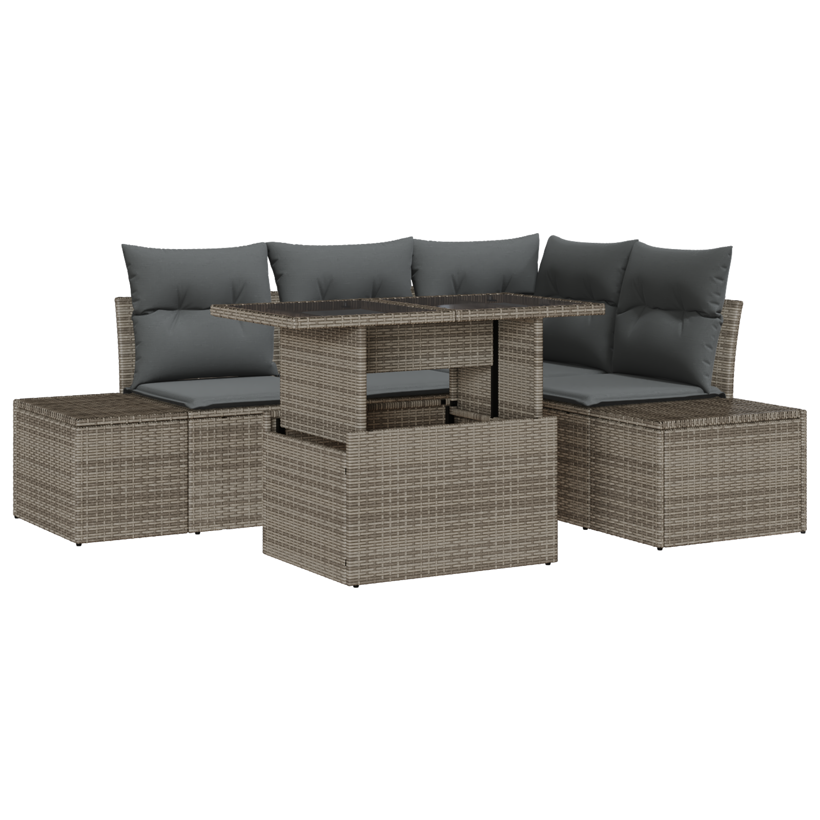Set Divani da Giardino 5 Pezzi con Cuscini Grigio Polyrattan
