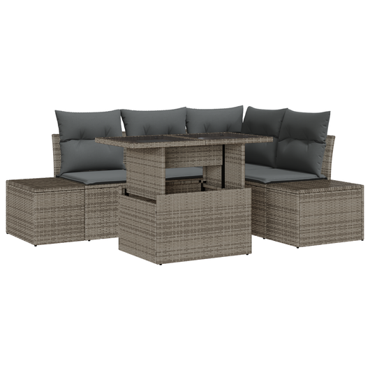 Set Divani da Giardino 5 Pezzi con Cuscini Grigio Polyrattan