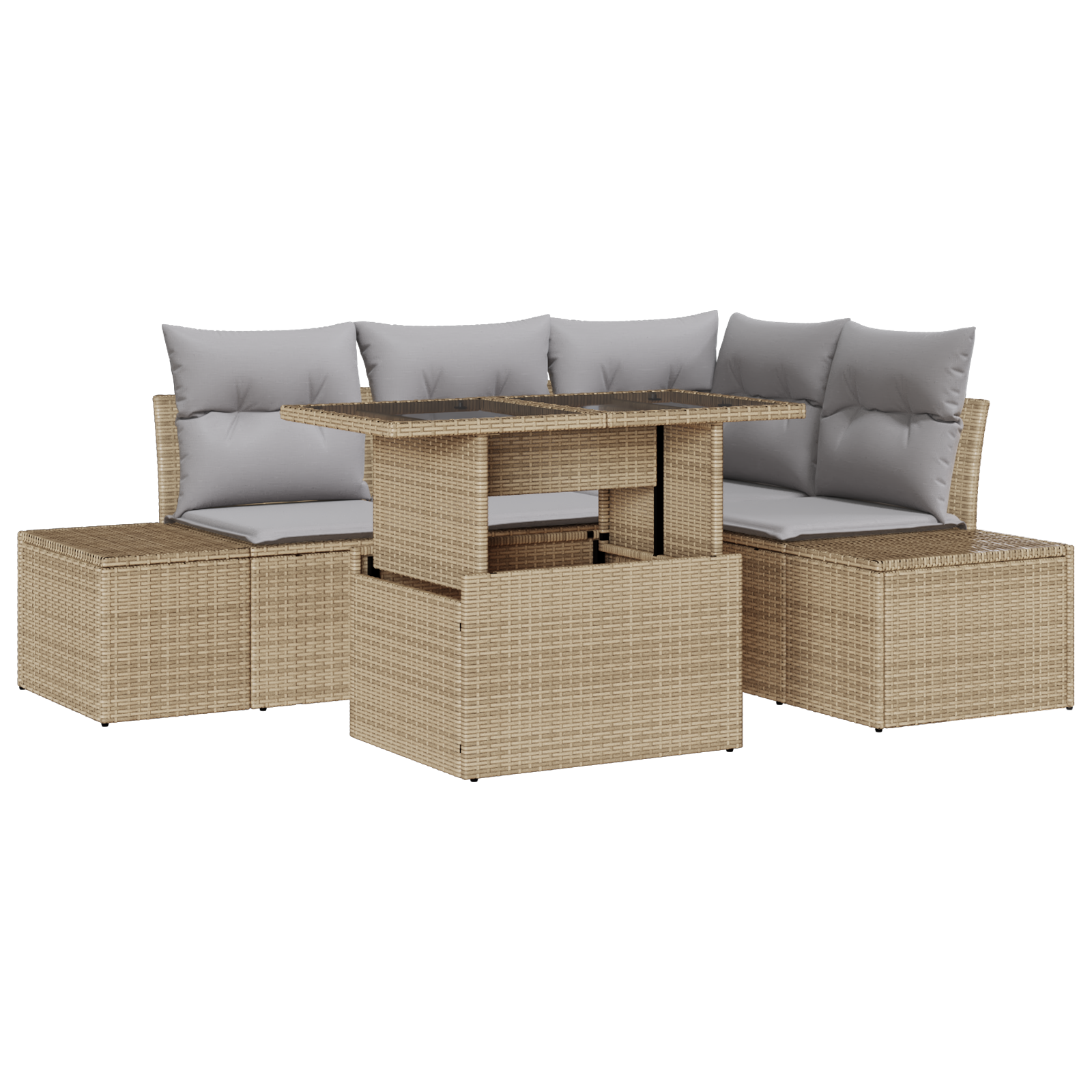 Set di Divani da Giardino da 5 Pezzi con Cuscini Beige in Rattan Sintetico