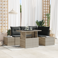 Set Divano da Giardino 5 Pezzi con Cuscini Grigio Chiaro Polyrattan