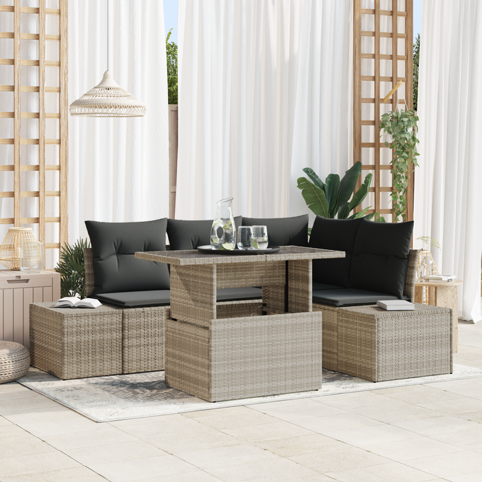Set Divano da Giardino 5 Pezzi con Cuscini Grigio Chiaro Polyrattan