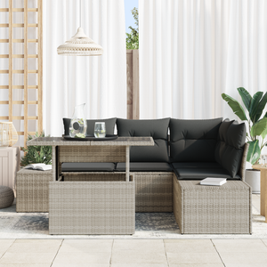 Set Divano da Giardino 5 Pezzi con Cuscini Grigio Chiaro Polyrattan