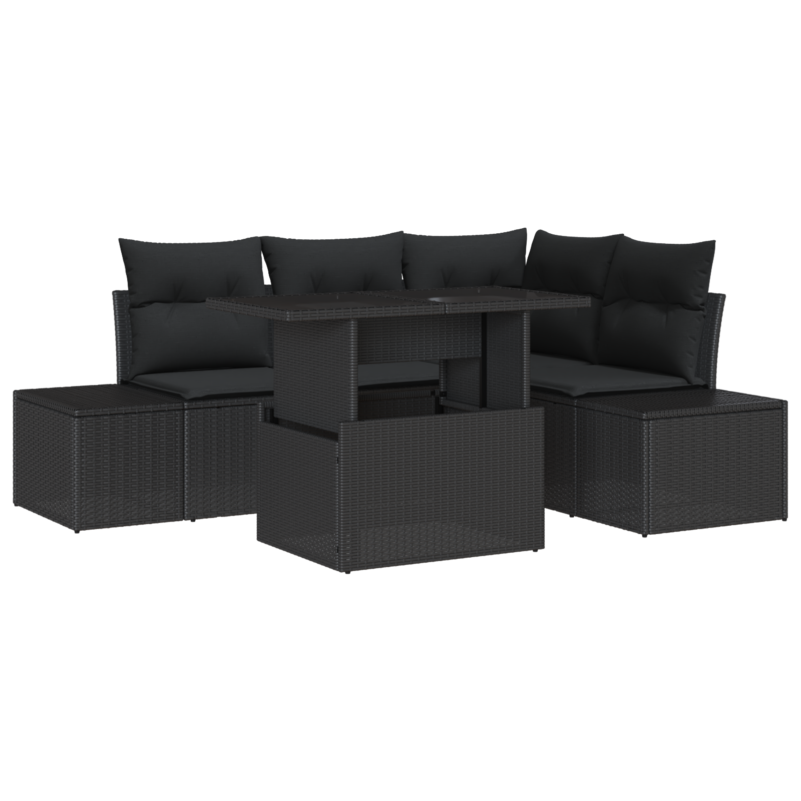 Set di divani da giardino 5 pezzi con cuscini Nero Polyrattan