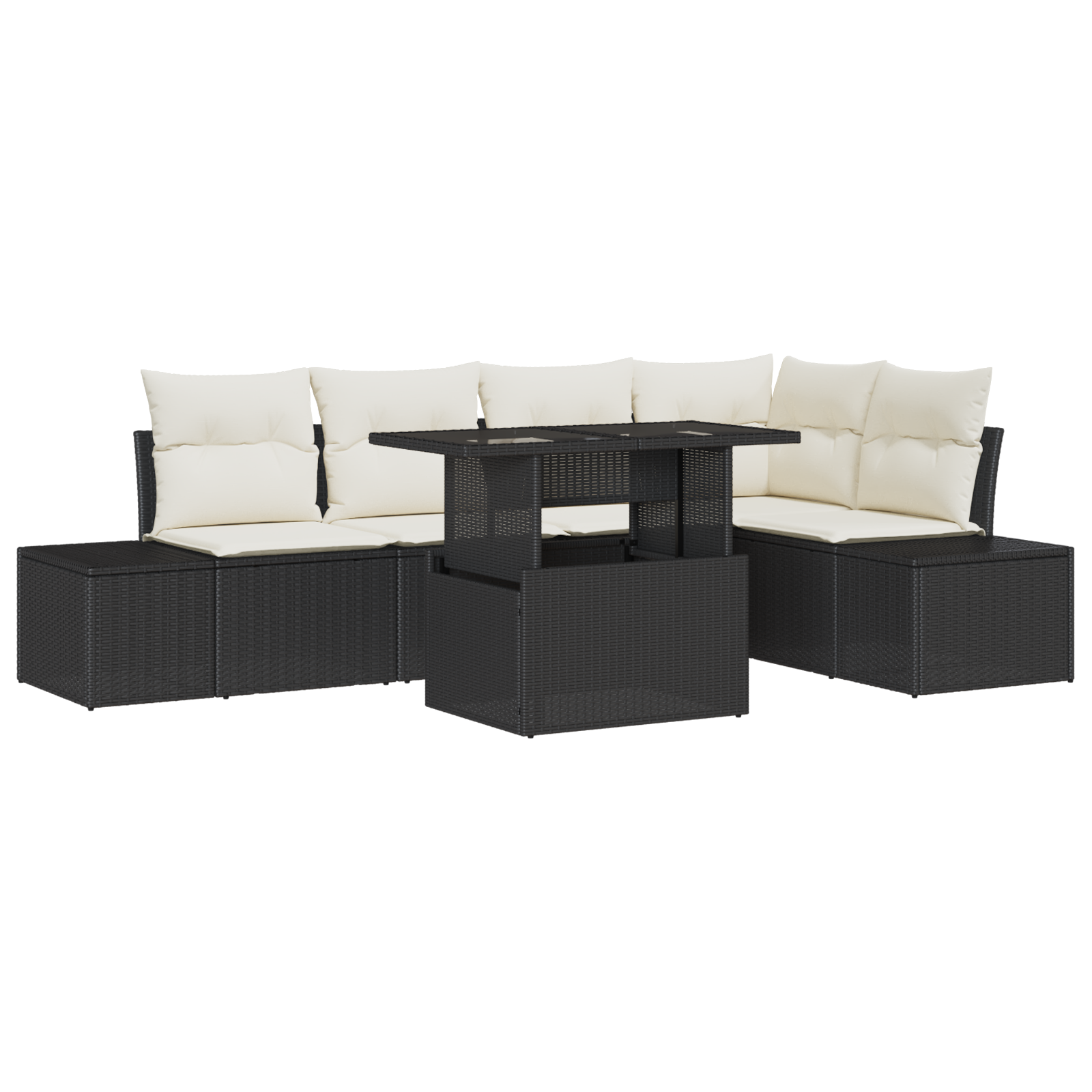 Set Divano da Giardino con Cuscini Nero Polyrattan