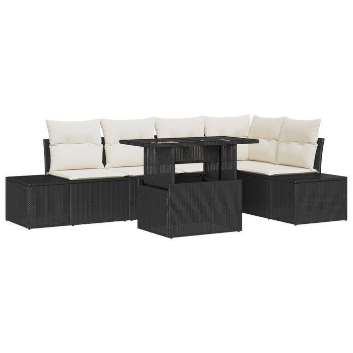 Set Divano da Giardino con Cuscini Nero Polyrattan