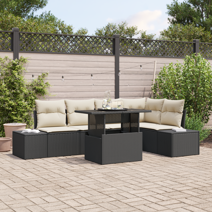 Set Divano da Giardino con Cuscini Nero Polyrattan