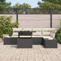 Set Divano da Giardino con Cuscini Nero Polyrattan