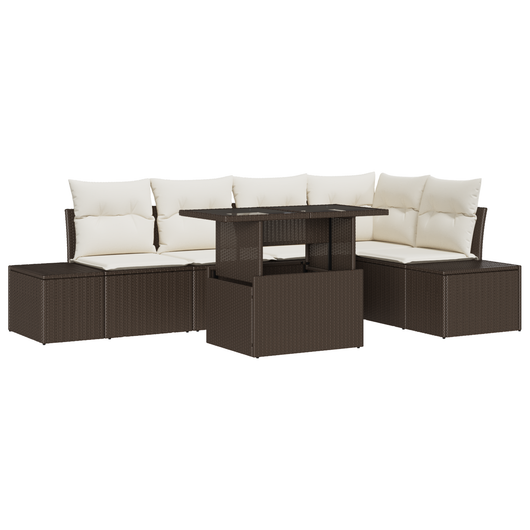Set divano da giardino 6 pezzi con cuscini marrone in polyrattan