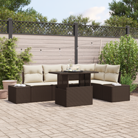 Set divano da giardino 6 pezzi con cuscini marrone in polyrattan