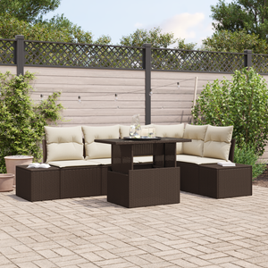 Set divano da giardino 6 pezzi con cuscini marrone in polyrattan