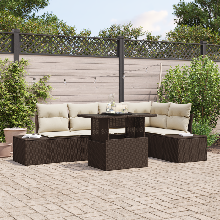 Set divano da giardino 6 pezzi con cuscini marrone in polyrattan
