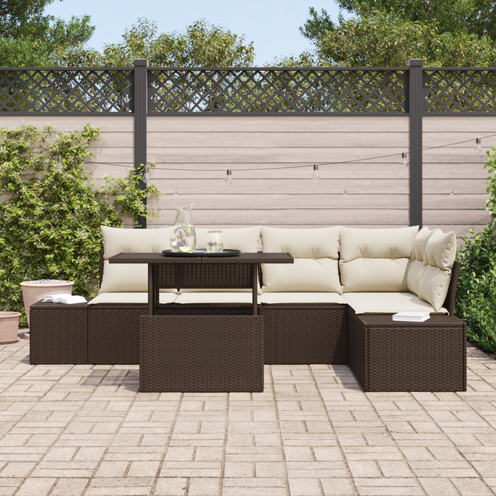 Set divano da giardino 6 pezzi con cuscini marrone in polyrattan