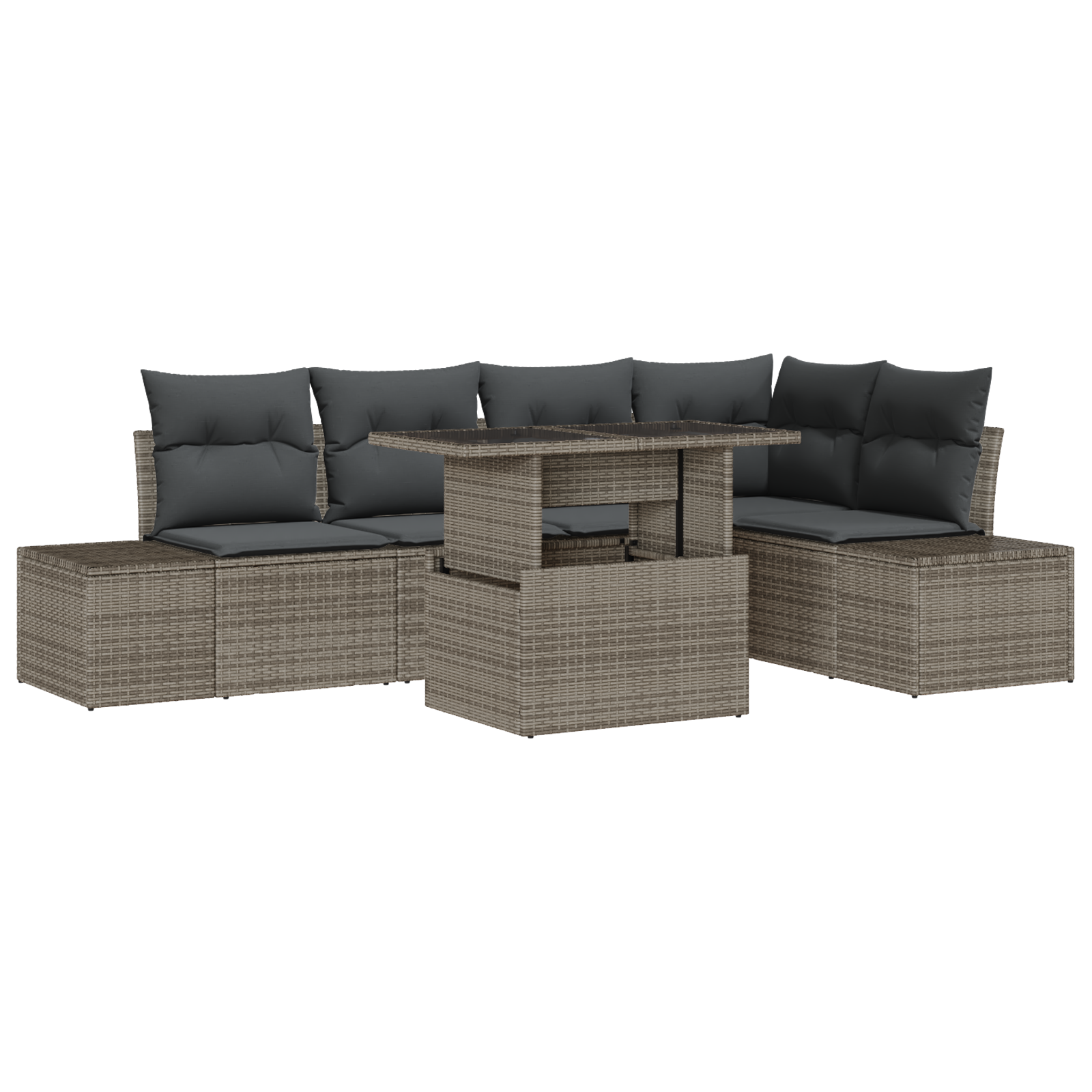 Set Divano da Giardino di 6 Pezzi con Cuscini Grigio Polyrattan