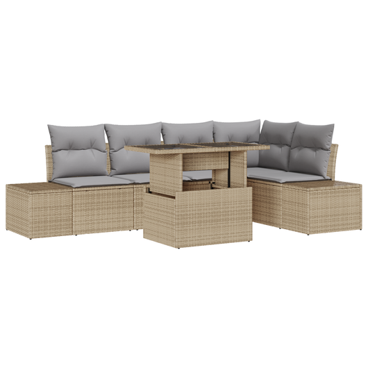 Set Divano da Giardino 6 Pezzi con Cuscini Beige Rattan