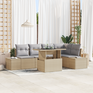 Set Divano da Giardino 6 Pezzi con Cuscini Beige Rattan