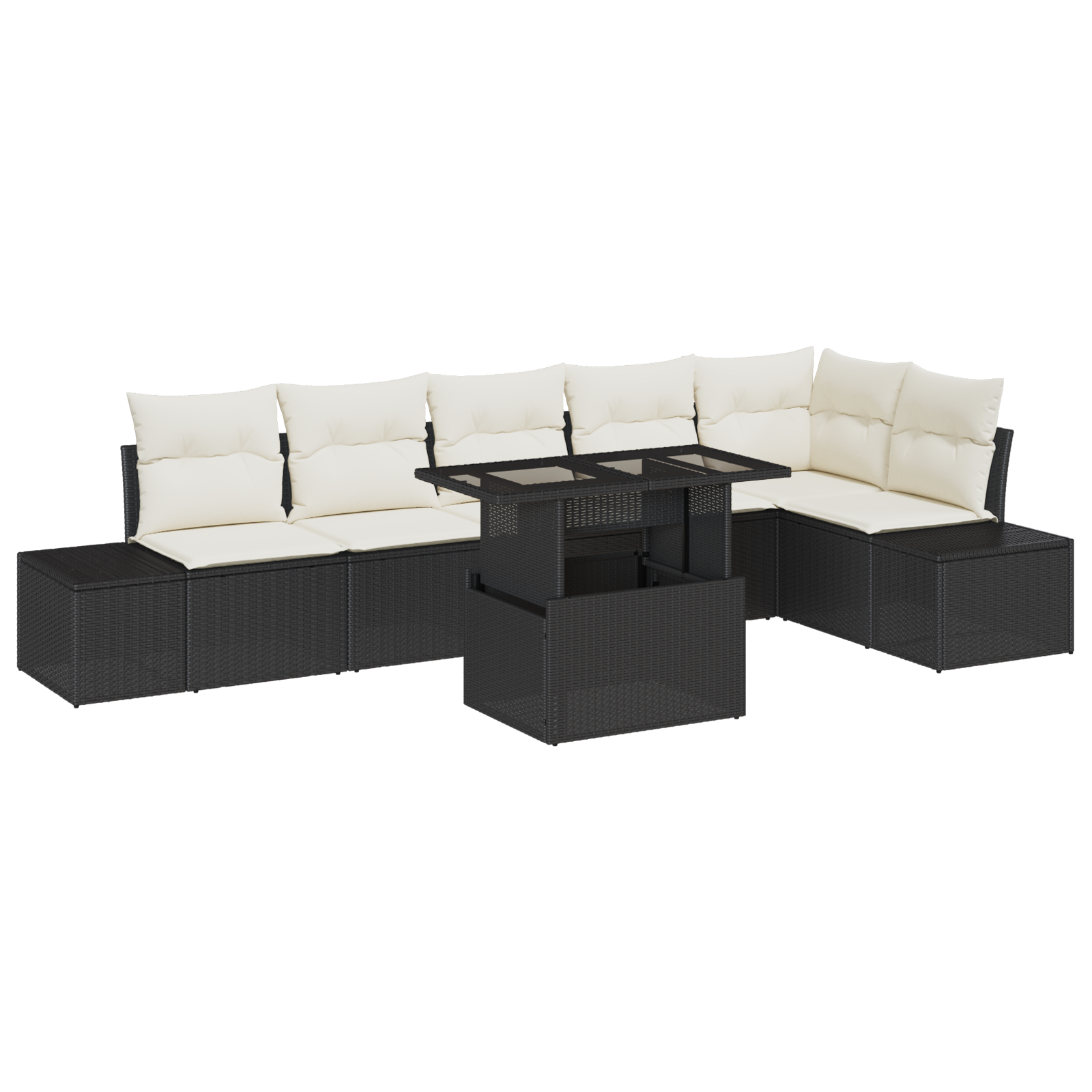 Set di divani da giardino da 7 pezzi con cuscini in rattan nero