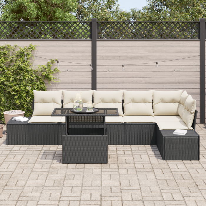 Set di divani da giardino da 7 pezzi con cuscini in rattan nero