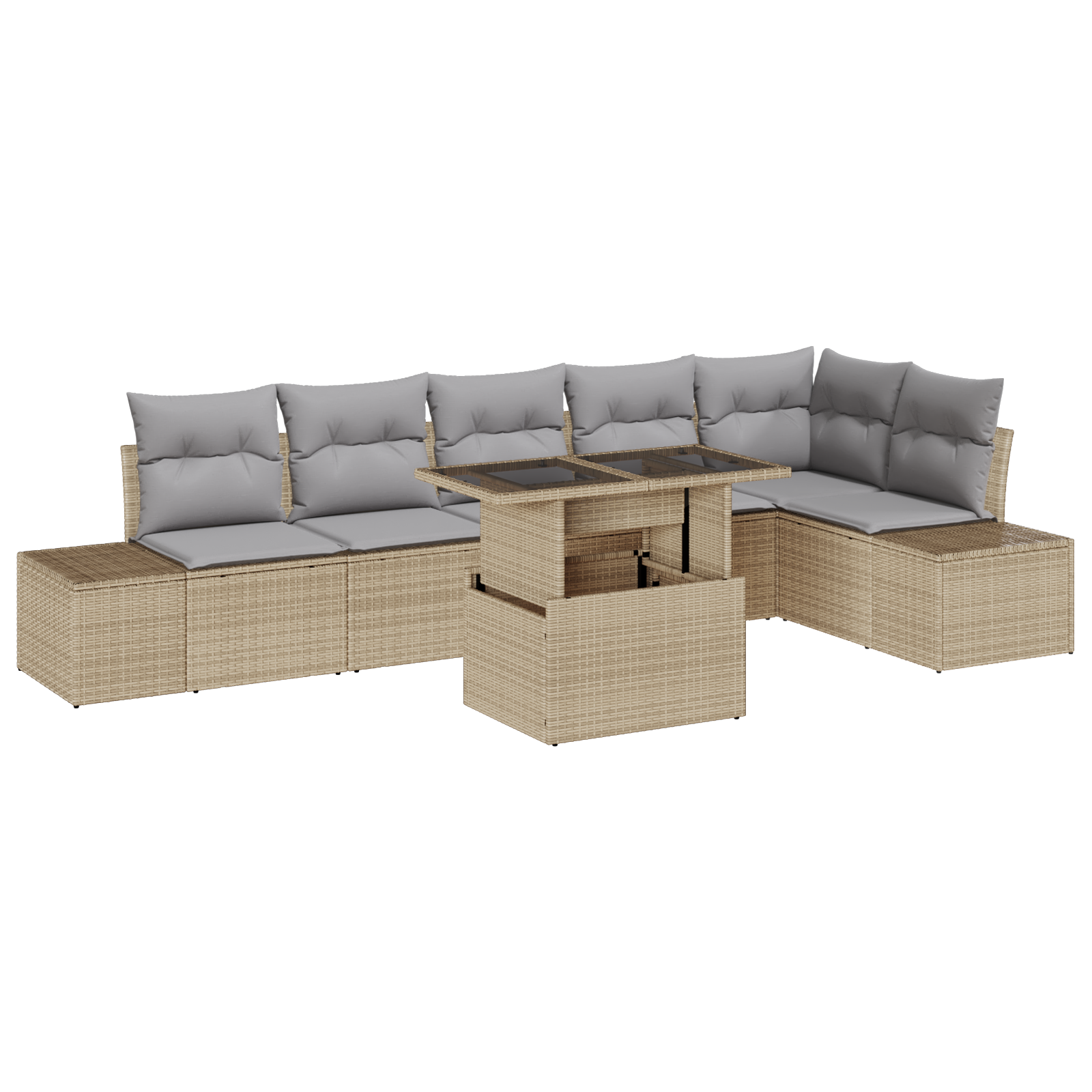 Set divano giardino 7 pezzi con cuscini beige rattan poliestere