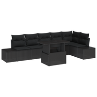 Set di divani da giardino da 7 pezzi con cuscini Nero Polyrattan