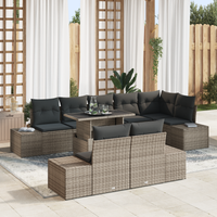 Set Divano da Giardino 9 Pezzi con Cuscini Grigio in Polyrattan