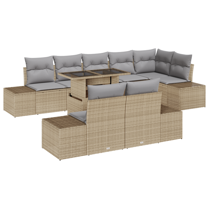 Set divano da giardino 9 pezzi con cuscini beige in polirattan