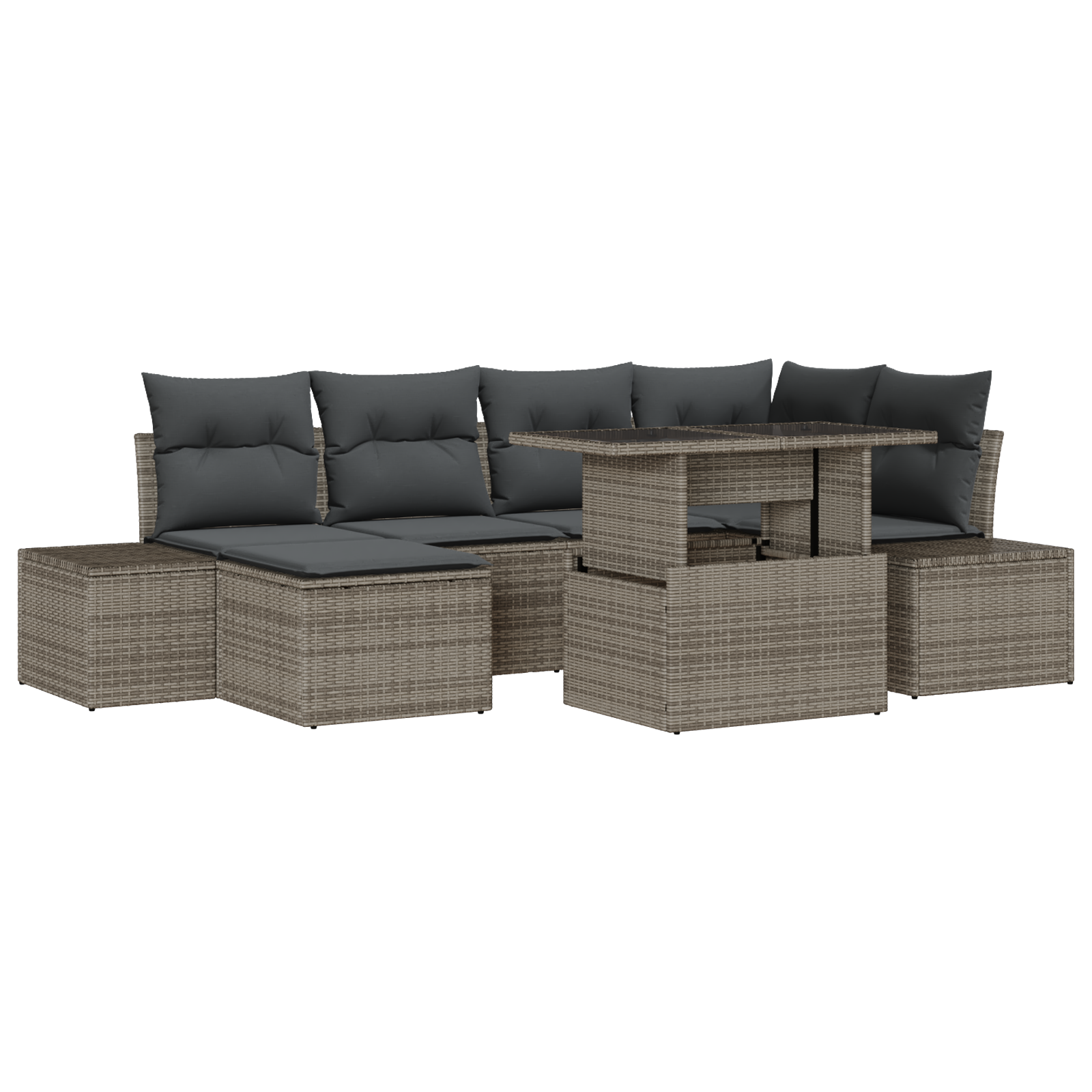 Set di divani da giardino 7 pezzi con cuscini in polyrattan grigio