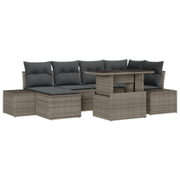 Set di divani da giardino 7 pezzi con cuscini in polyrattan grigio