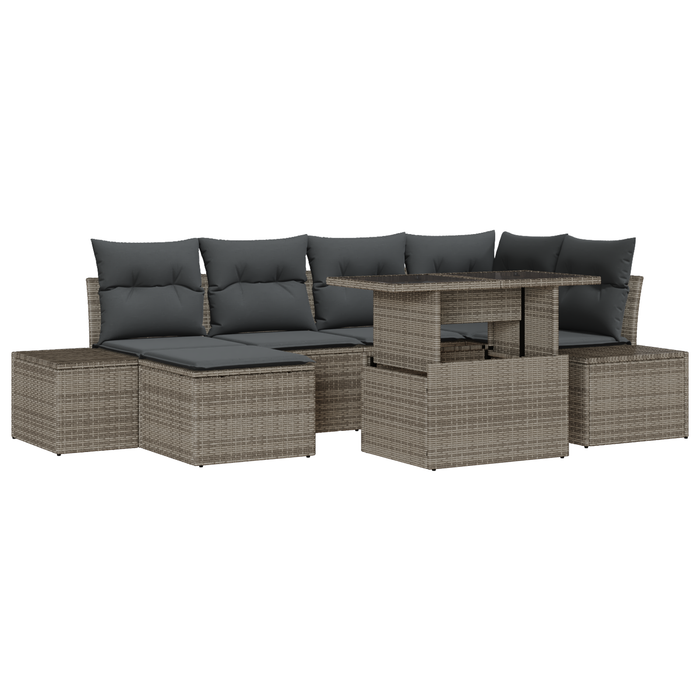 Set di divani da giardino 7 pezzi con cuscini in polyrattan grigio