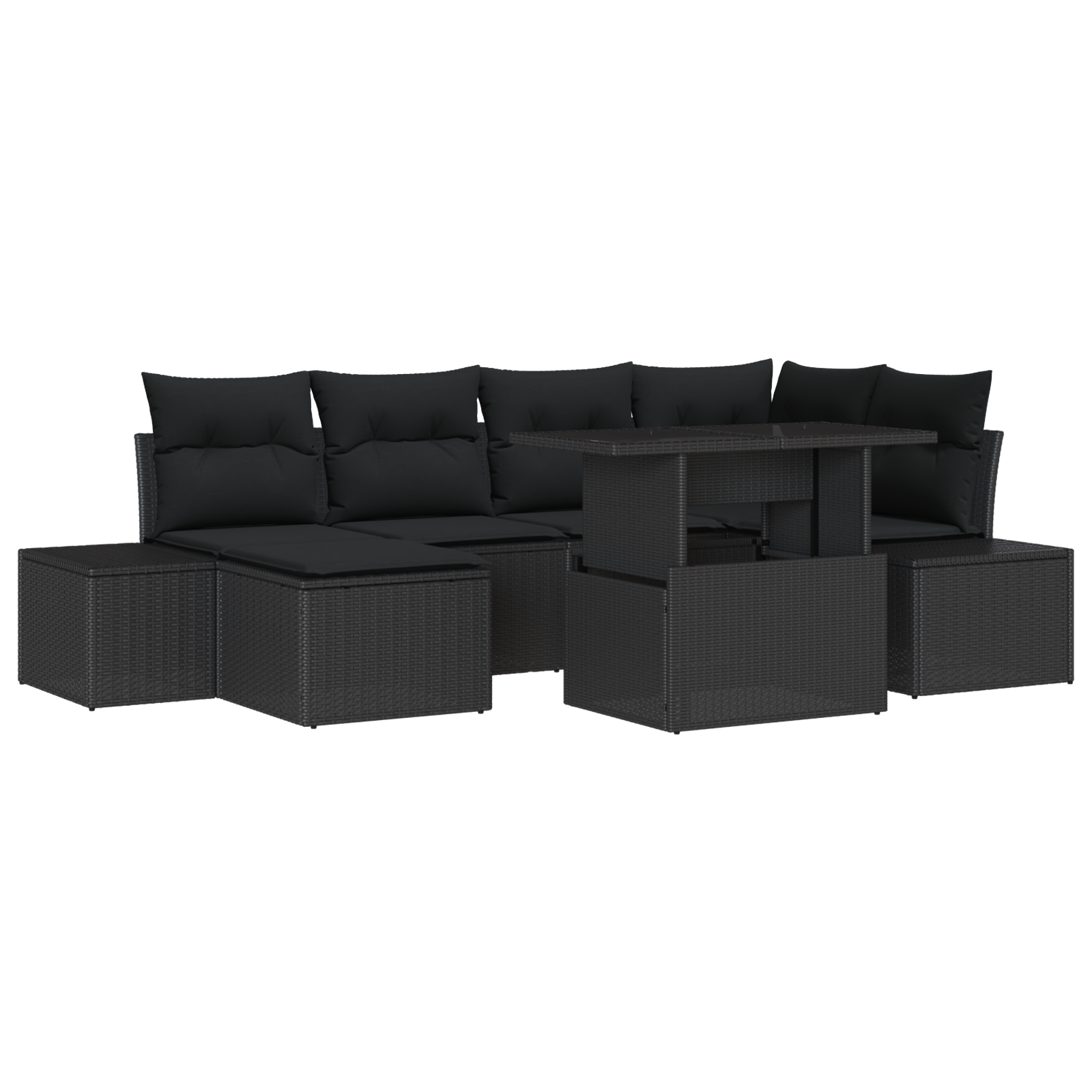 Set da Giardino in Rattan Sintetico da 7 Pezzi con Cuscini Nero