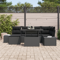 Set da Giardino in Rattan Sintetico da 7 Pezzi con Cuscini Nero