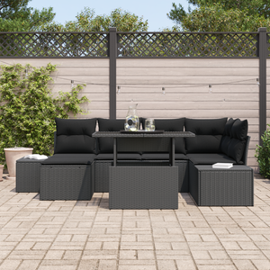 Set da Giardino in Rattan Sintetico da 7 Pezzi con Cuscini Nero
