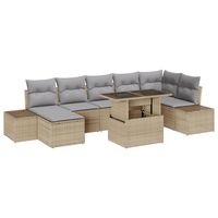 Set divano da giardino 8 pezzi con cuscini beige in polirattan