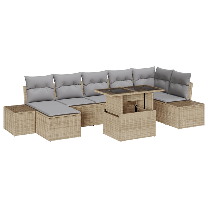 Set divano da giardino 8 pezzi con cuscini beige in polirattan