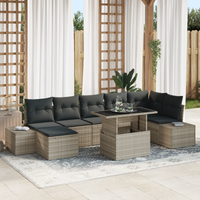 Set da giardino 8 pezzi con cuscini in polirattan grigio chiaro