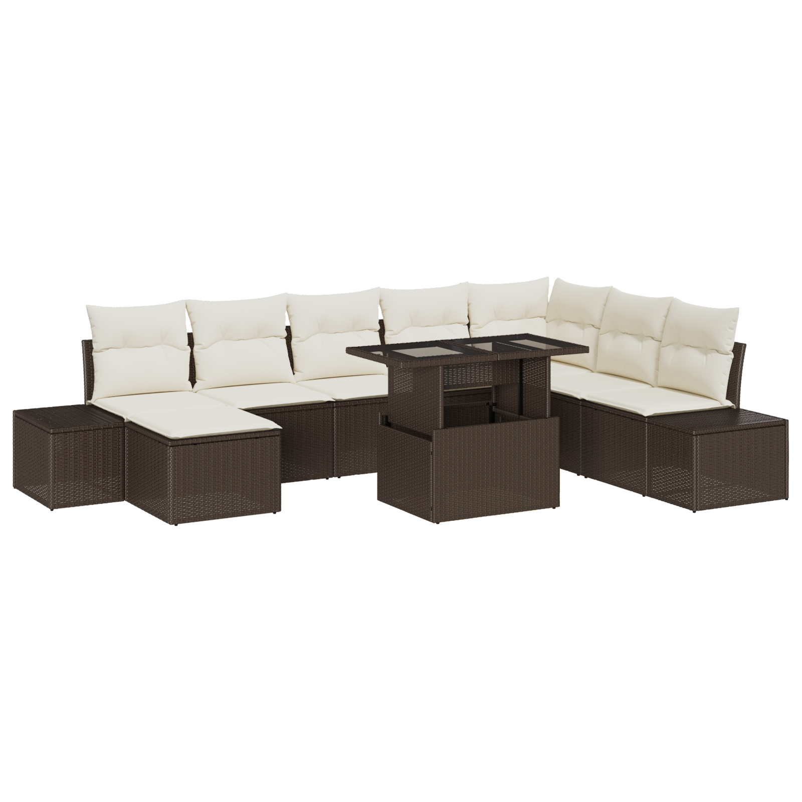 Set da Giardino a 9 Pezzi con Cuscini Marrone in Rattan Sintetico