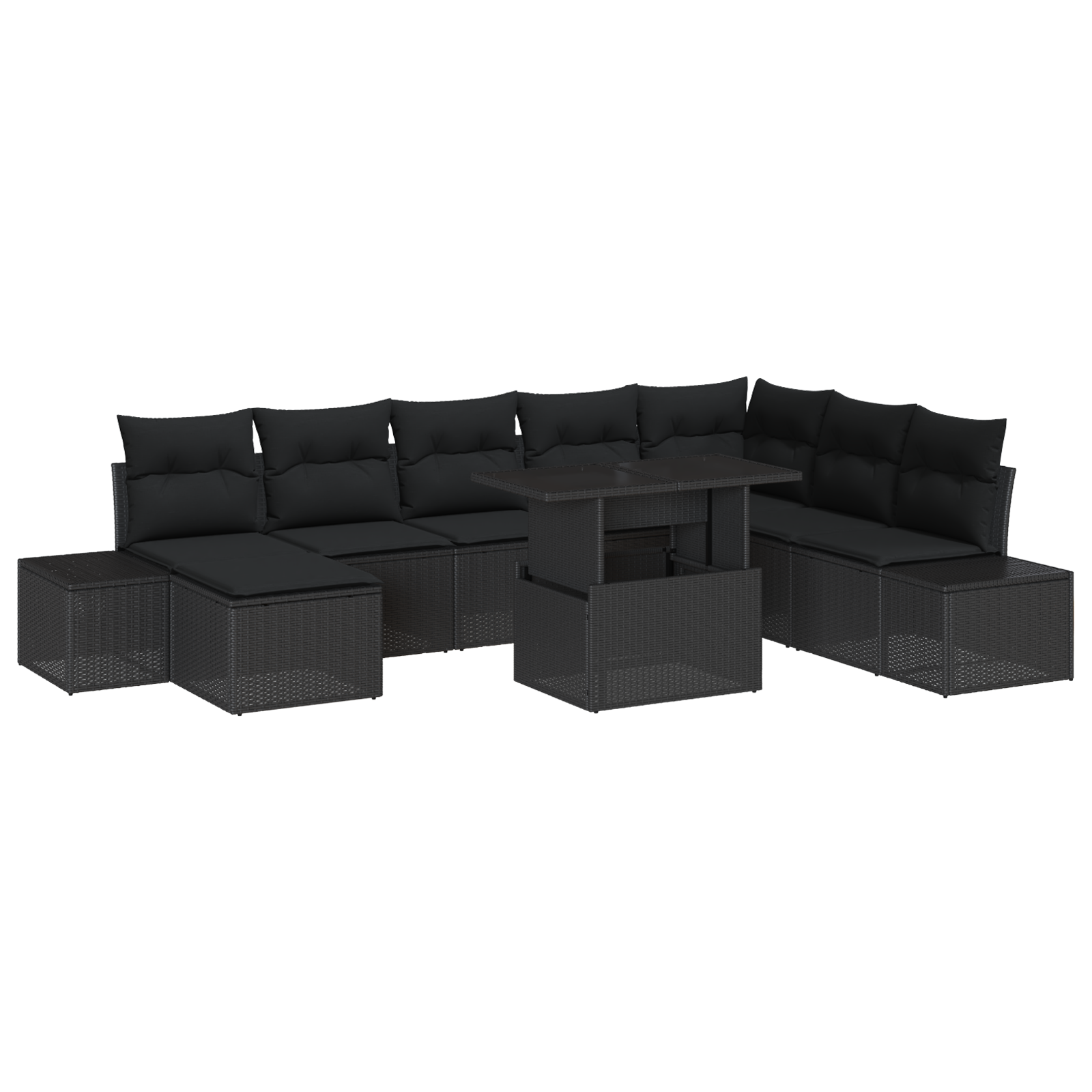 Set Divano da Giardino 9 Pezzi con Cuscini Nero in Polyrattan